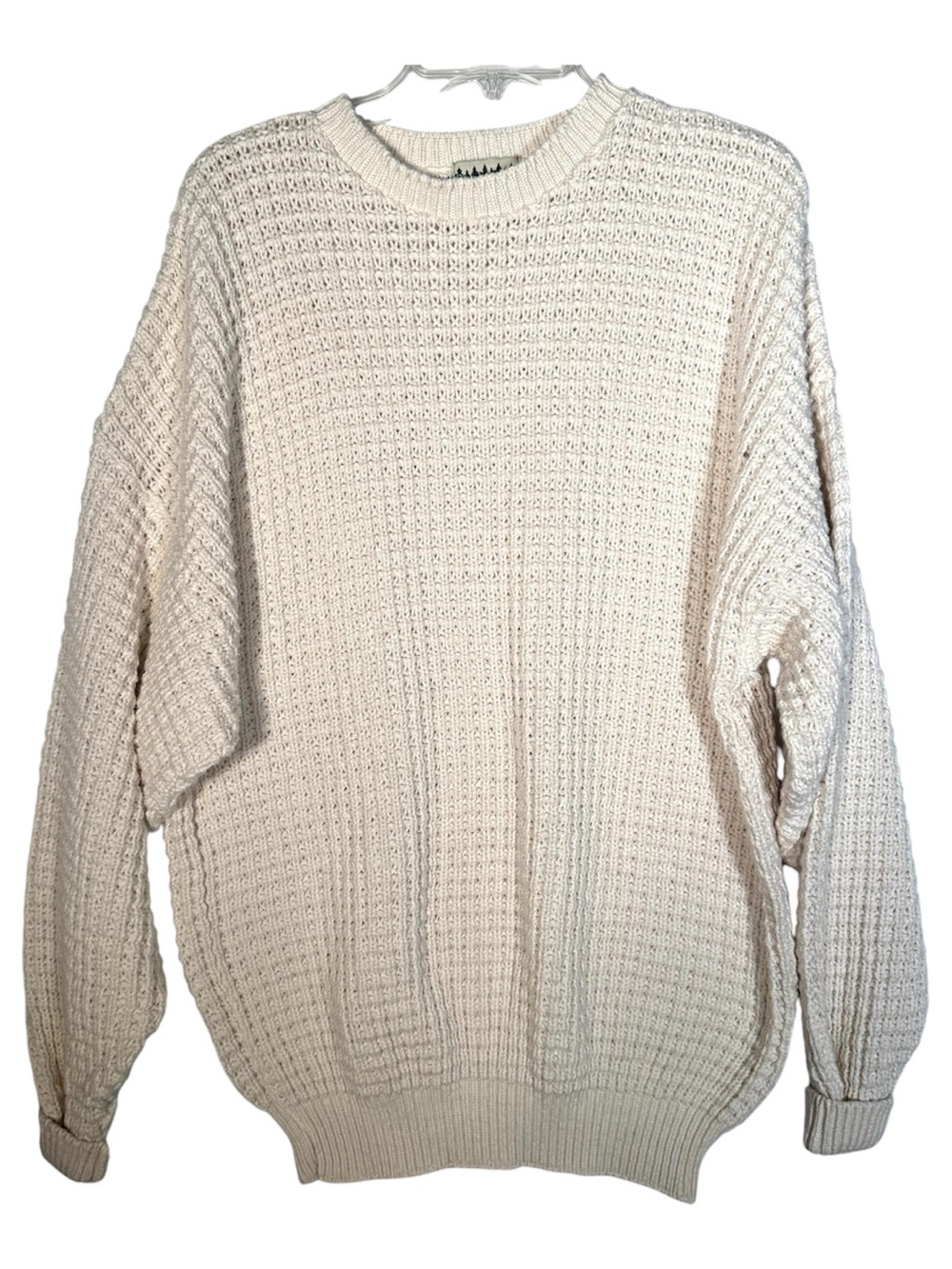 Vintage Coldwater Creek Cream Waffle Knit Sweater 100% Cotton Fisherman Made USA - Picture 1 of 4